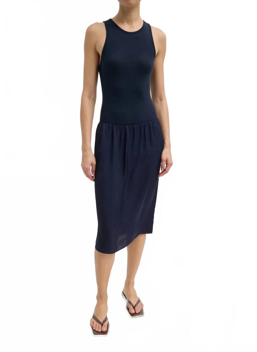 NEW TIBI circular rib t tank in navy